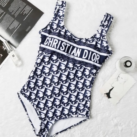 Signature One-Piece Swimsuit Navy and white monogram size XL - Picture 2 of 11